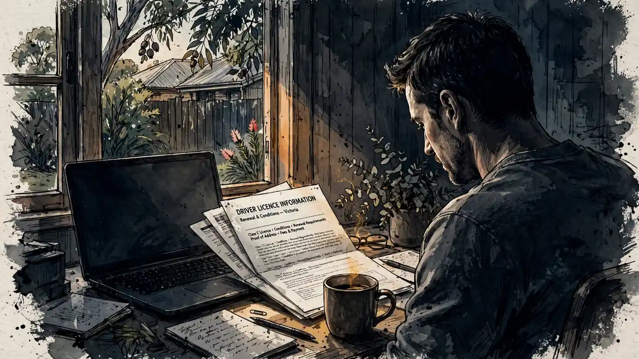 Person reviewing licence documents at a home desk